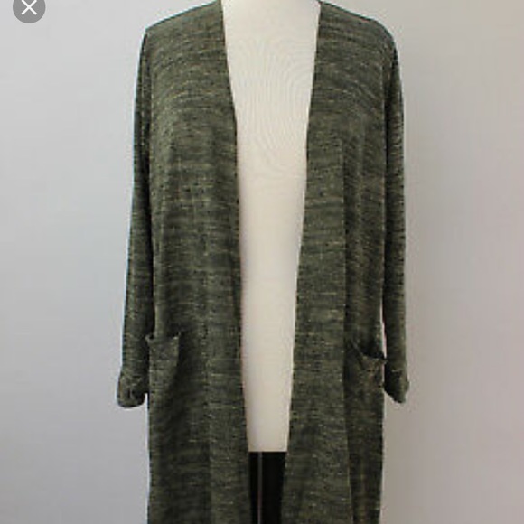LuLaRoe heathered olive green sarah duster L - Picture 2 of 5